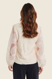 Strukturbluse mit Rundhalsausschnitt, Weiß