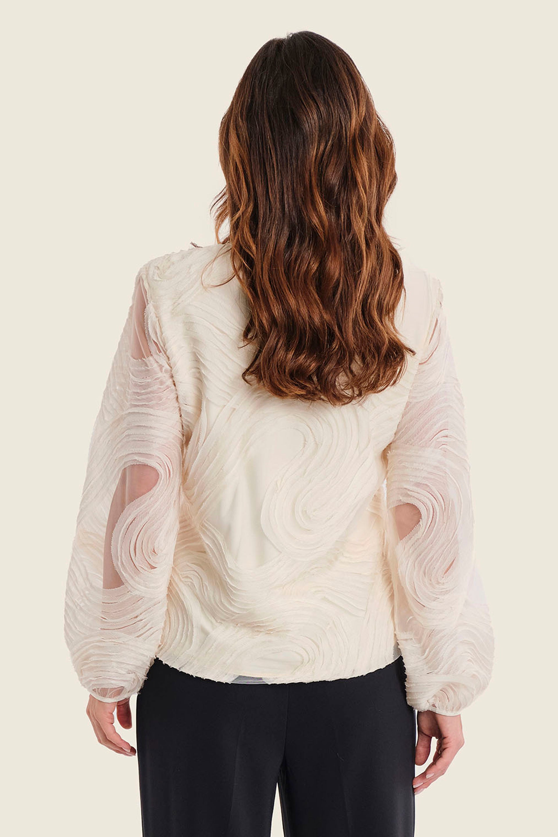 Strukturbluse mit Rundhalsausschnitt, Weiß