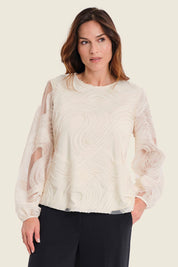 Strukturbluse mit Rundhalsausschnitt, Weiß