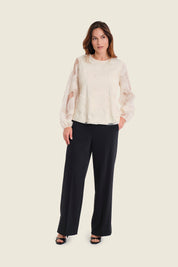 Strukturbluse mit Rundhalsausschnitt, Weiß