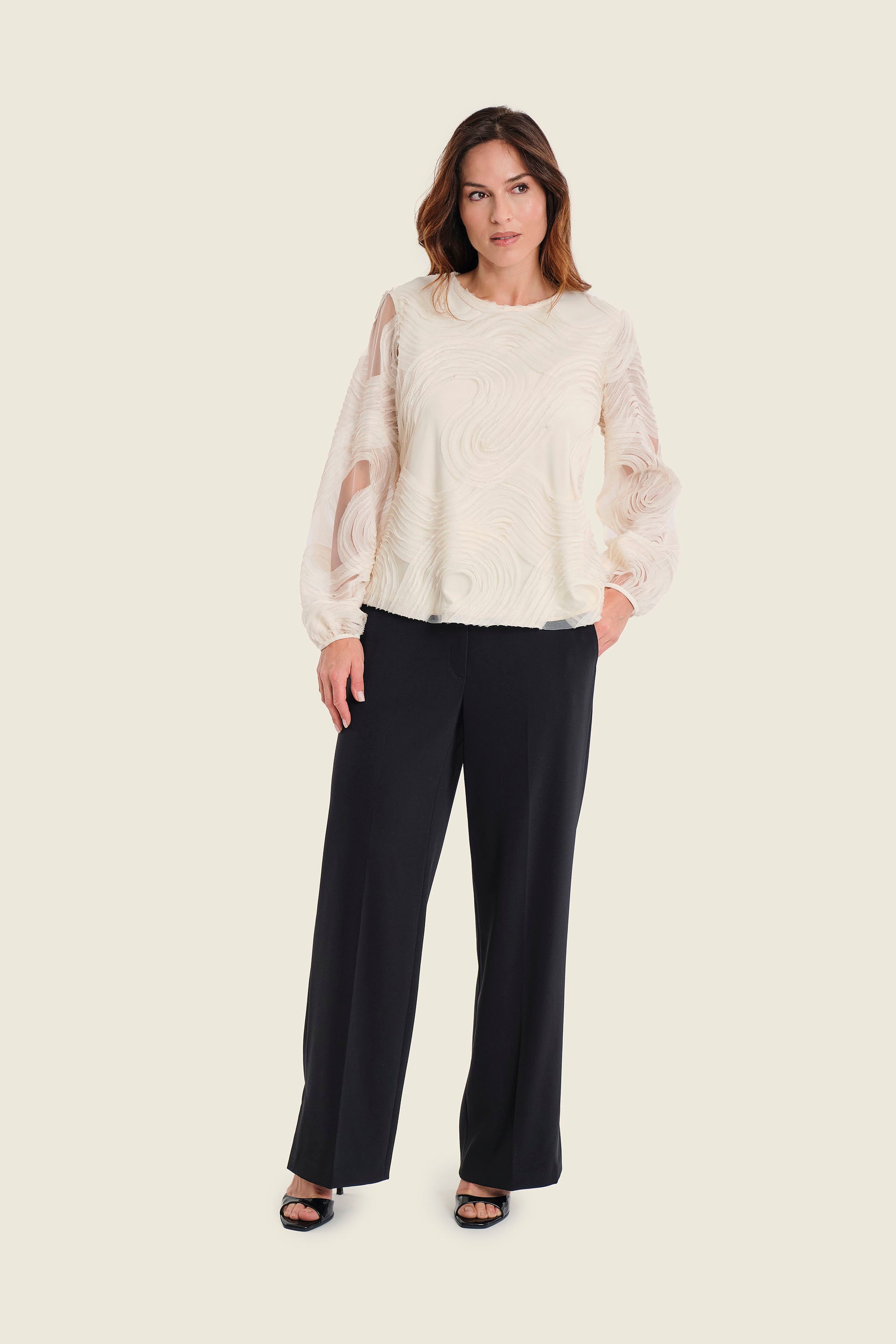 Strukturbluse mit Rundhalsausschnitt, Weiß