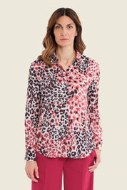 Klassische Viskosebluse mit Tiermuster, Wildmuster Rauch