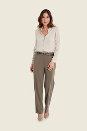 Viskosebluse mit Zierblende, Eichenbeige