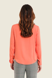 Viskosebluse mit Zierblende, Flamingo-Orange