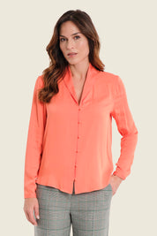 Viskosebluse mit Zierblende, Flamingo-Orange