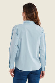Hemdbluse aus Stretch-Baumwolle mit Krempelärmeln, Himmelblau