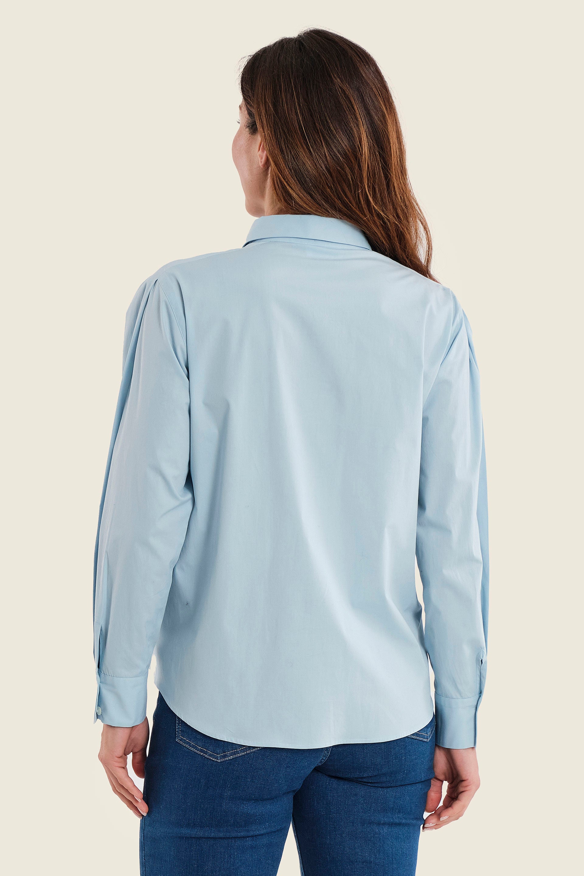 Hemdbluse aus Stretch-Baumwolle mit Krempelärmeln, Himmelblau