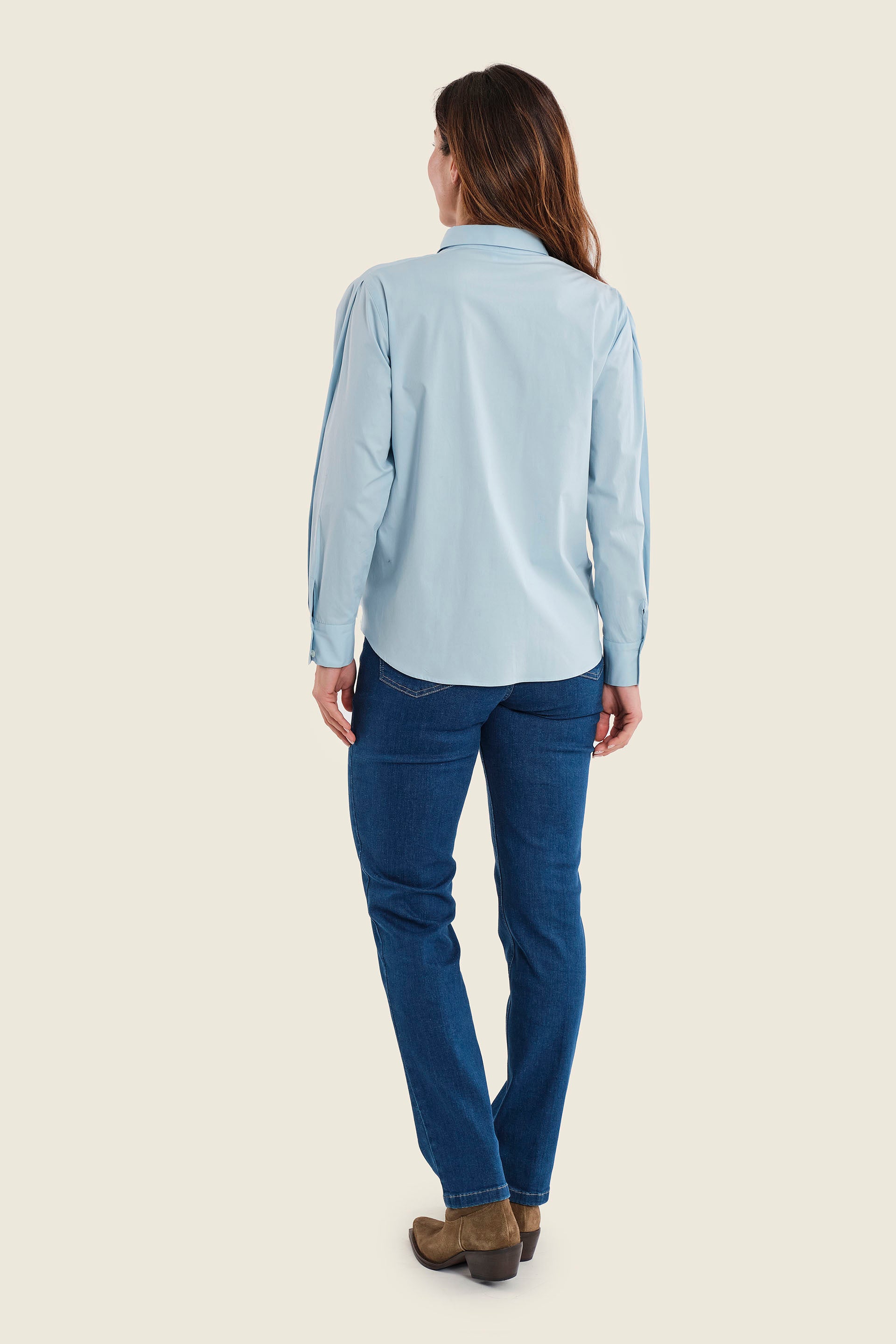 Hemdbluse aus Stretch-Baumwolle mit Krempelärmeln, Himmelblau