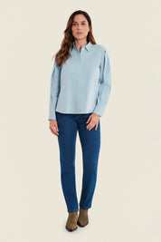 Hemdbluse aus Stretch-Baumwolle mit Krempelärmeln, Himmelblau