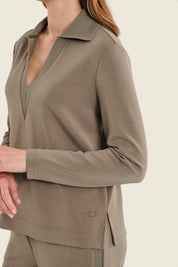 Langarmshirt mit Polokragen, Meeresgrün