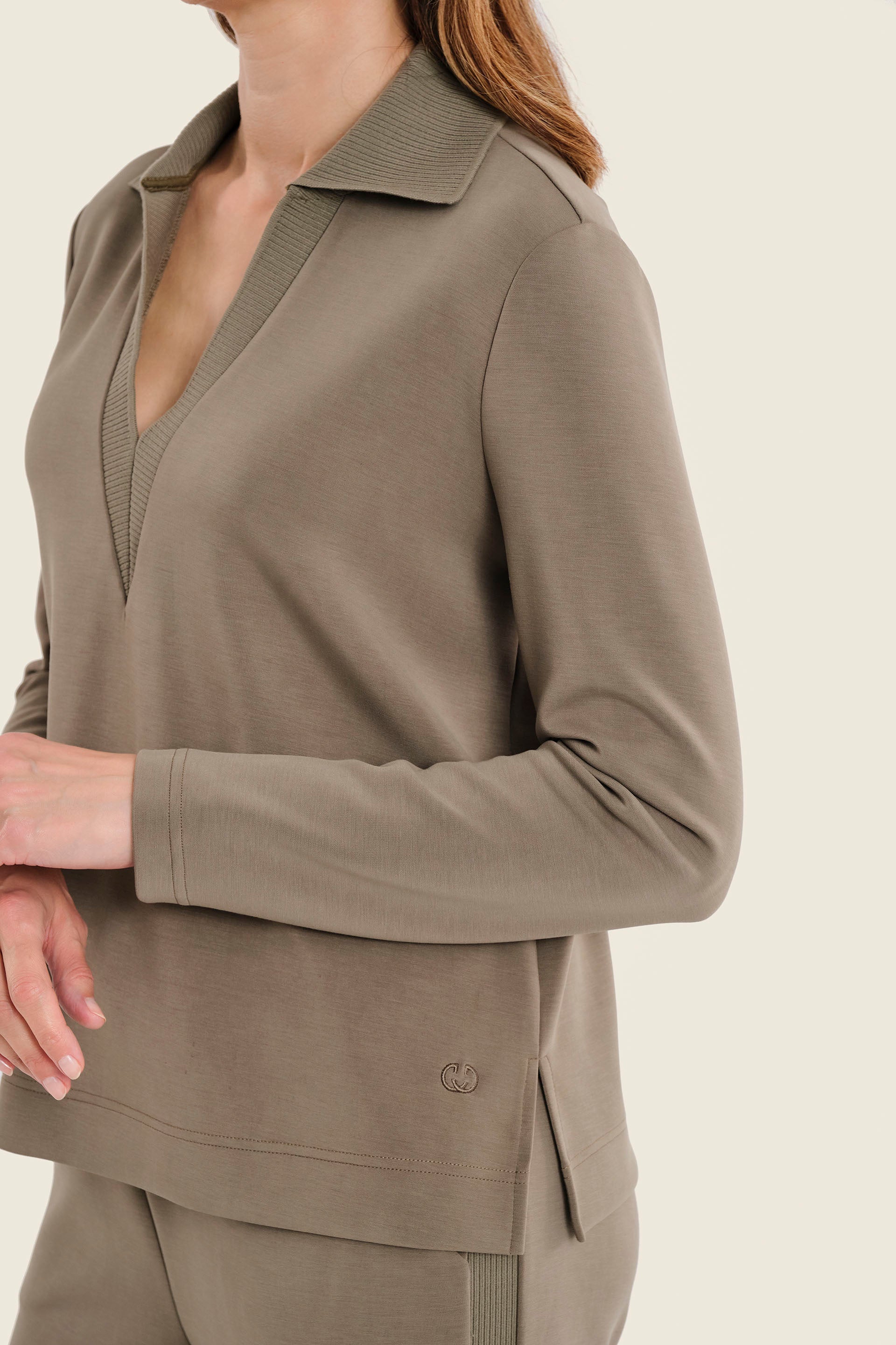 Langarmshirt mit Polokragen, Meeresgrün