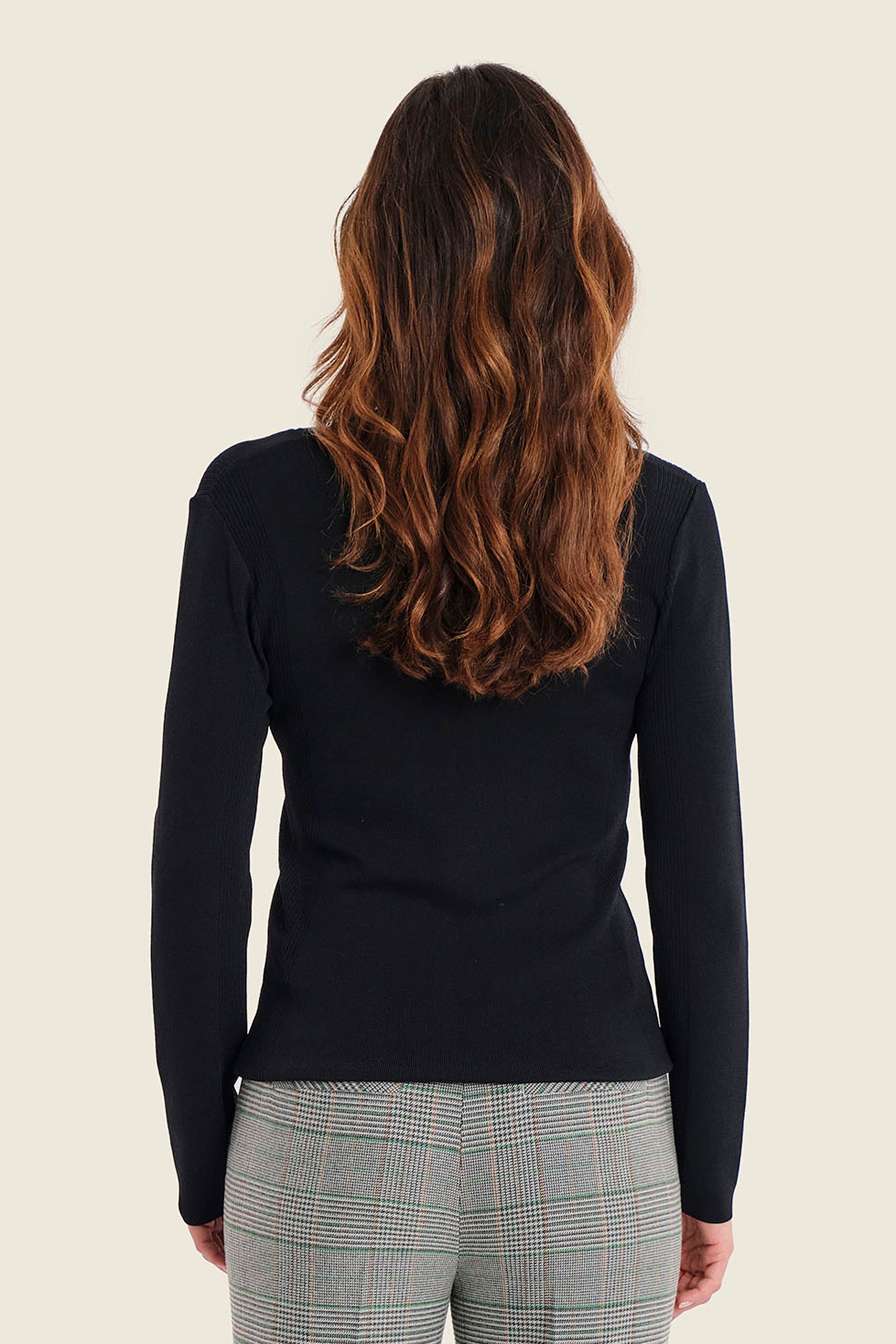 Langarmshirt mit Struktureinsätzen, Schwarz