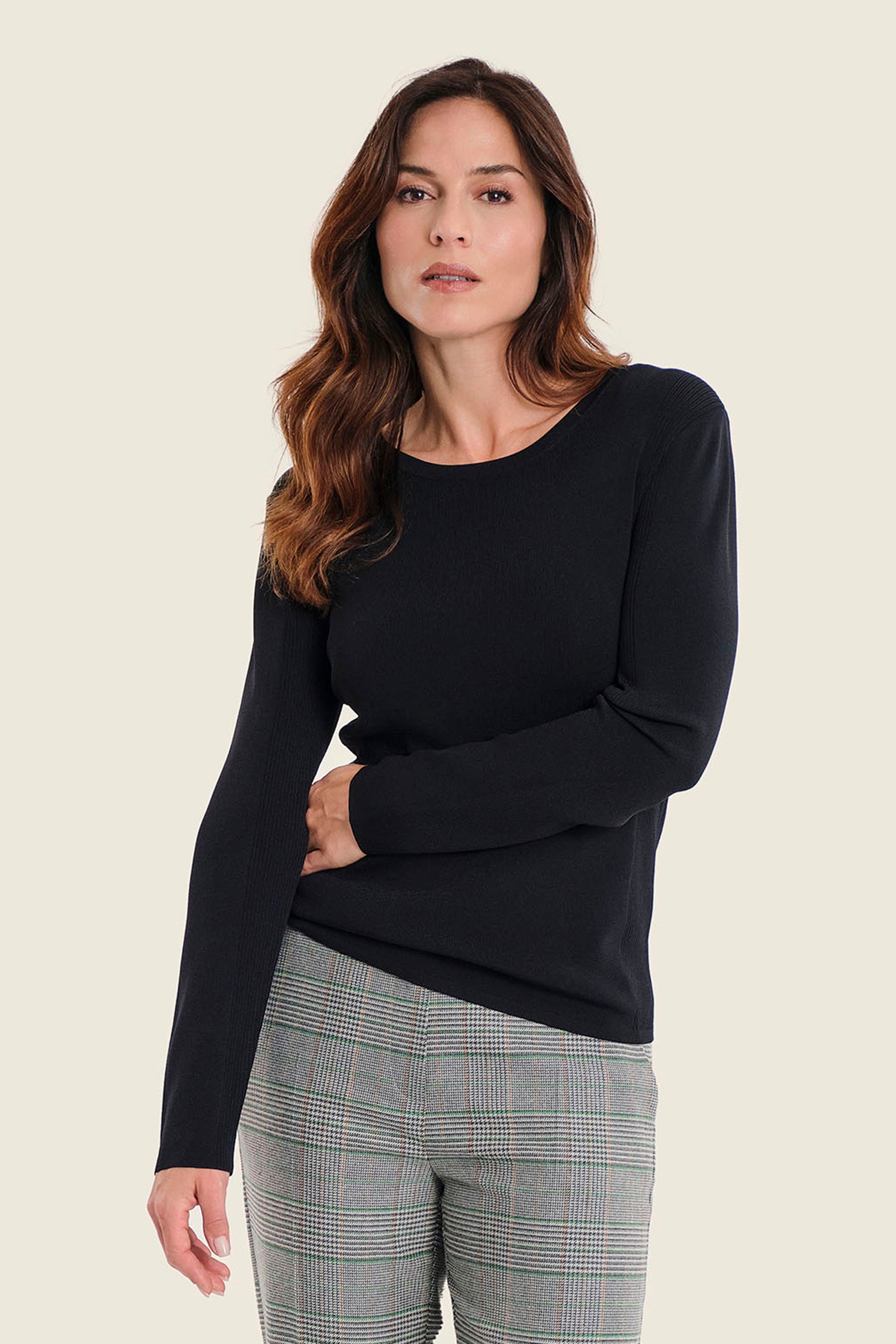Langarmshirt mit Struktureinsätzen, Schwarz