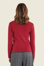 Langarmshirt mit Struktureinsätzen, Rubinrot