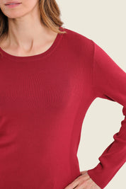 Langarmshirt mit Struktureinsätzen, Rubinrot