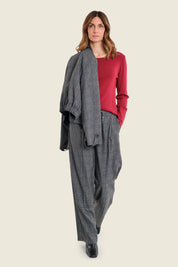 Langarmshirt mit Struktureinsätzen, Rubinrot