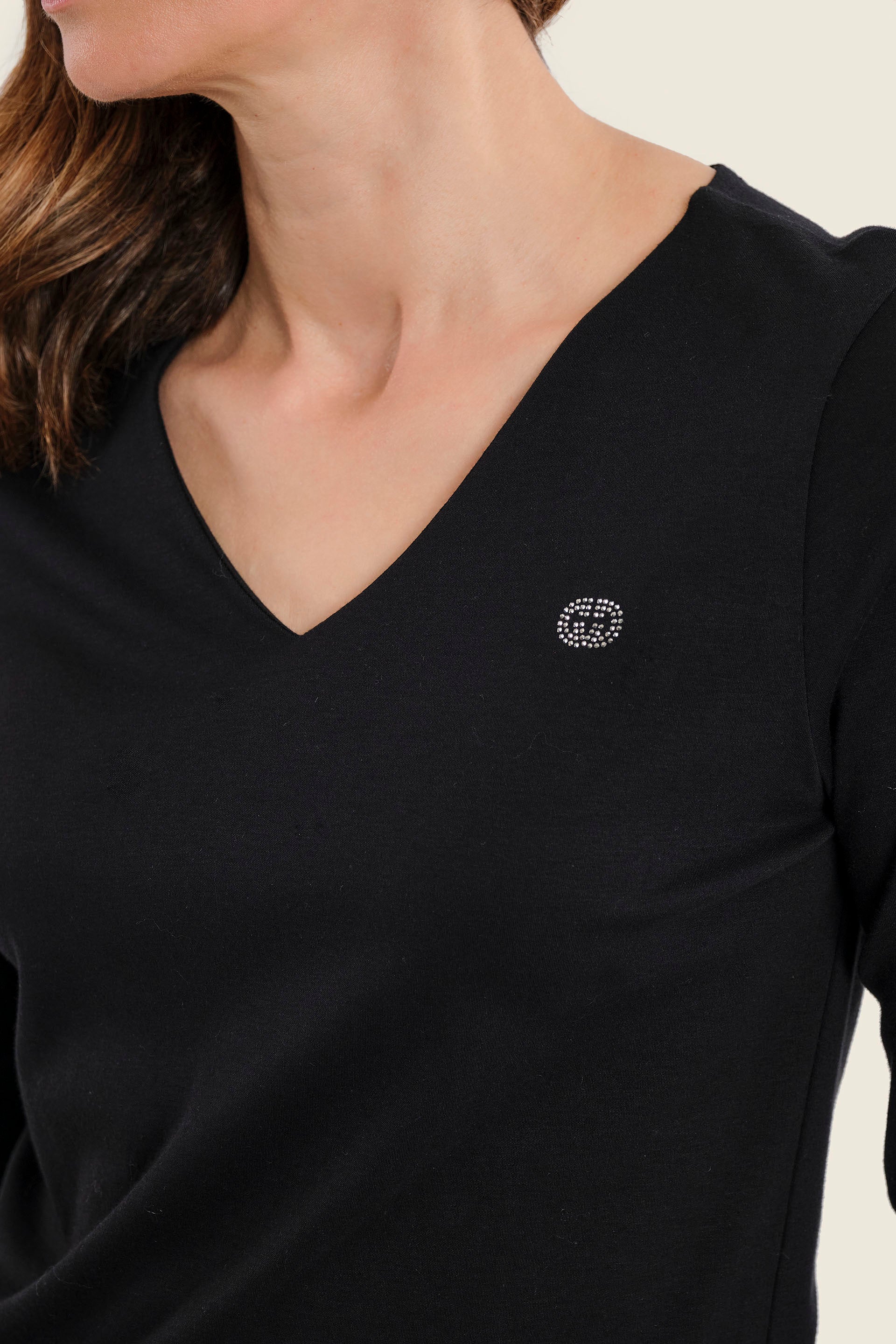 Langarmshirt aus Baumwolle mit V-Ausschnitt, Schwarz