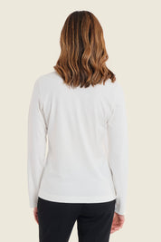 Langarmshirt aus Baumwolle mit V-Ausschnitt, Wollweiß