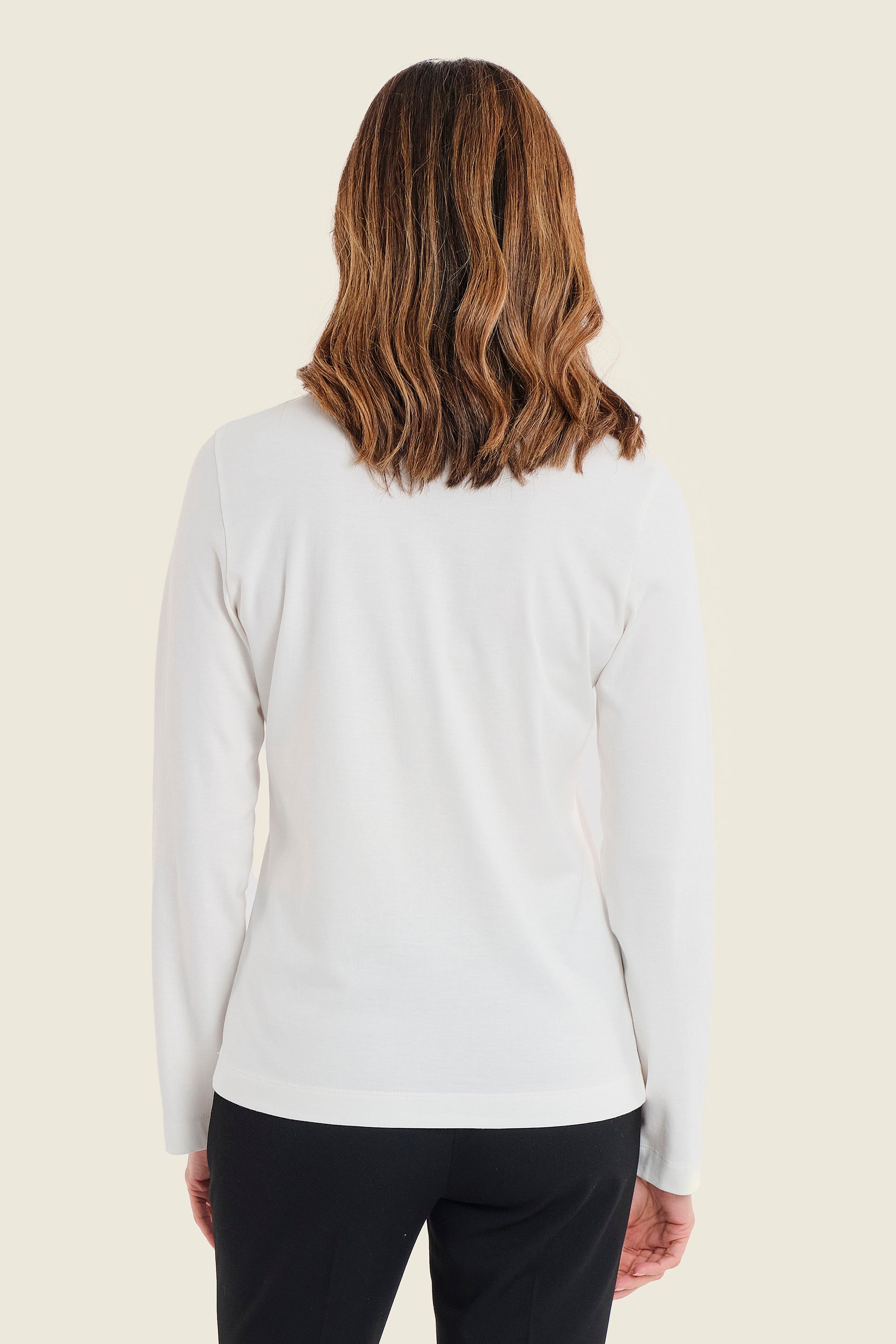 Langarmshirt aus Baumwolle mit V-Ausschnitt, Wollweiß