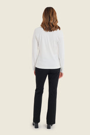 Langarmshirt aus Baumwolle mit V-Ausschnitt, Wollweiß