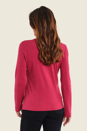 Langarmshirt aus Baumwolle mit V-Ausschnitt, Rubinrot