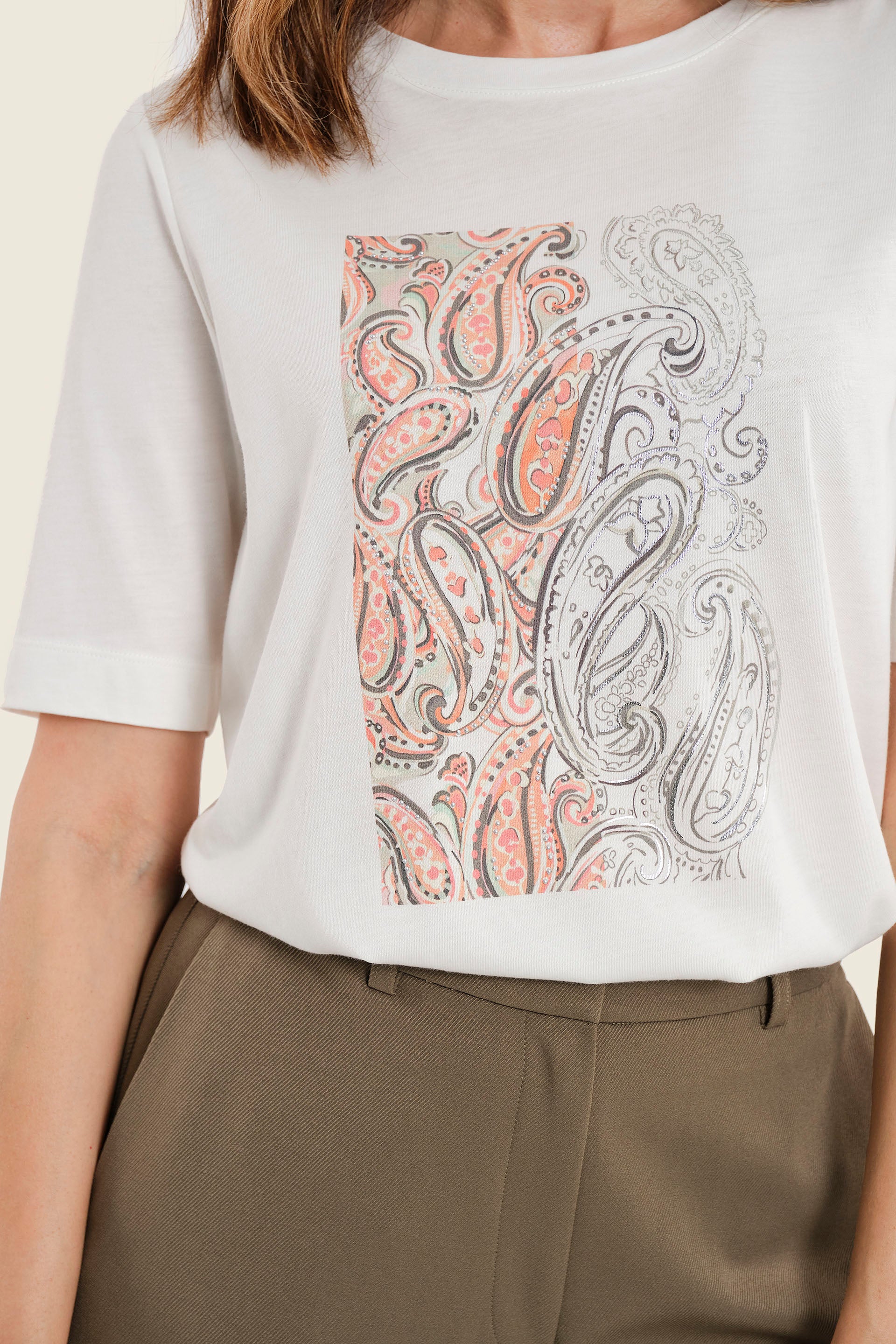 T-Shirt mit Paisley-Motiv, Wollweiß