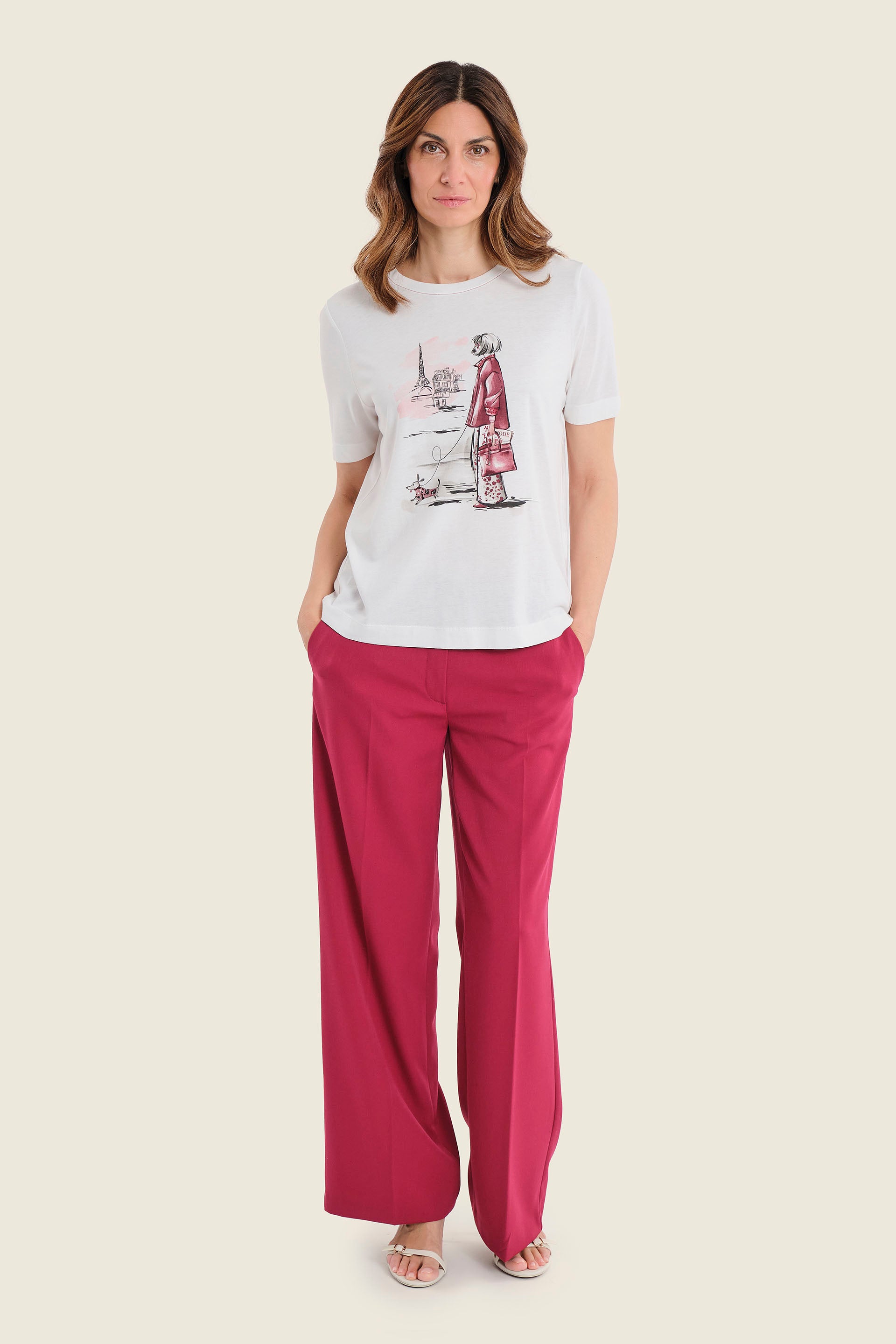T-Shirt mit Städtemotiv, Wollweiß