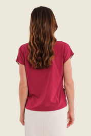 T-Shirt im Materialmix mit bedruckter Vorderseite, Aquarellblüten