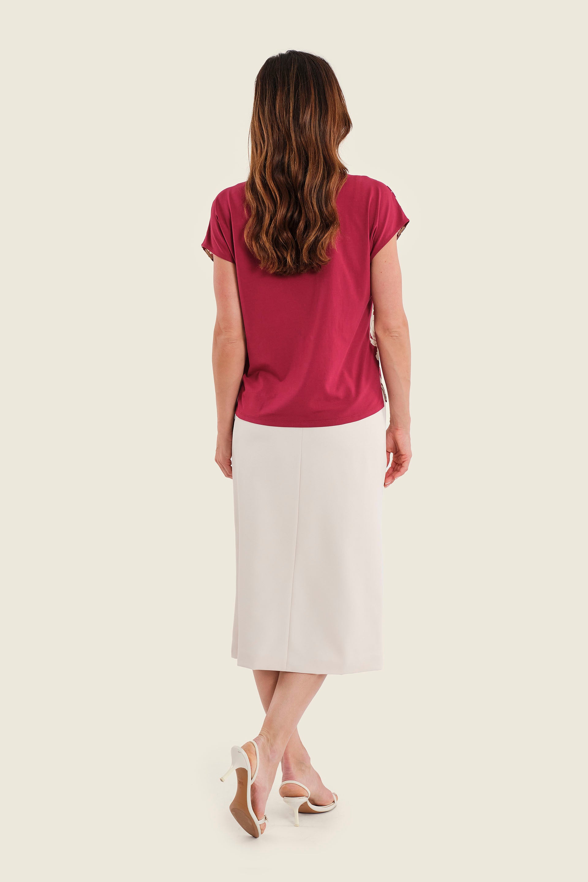 T-Shirt im Materialmix mit bedruckter Vorderseite, Aquarellblüten