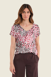 T-Shirt im Materialmix mit bedruckter Vorderseite, Wildmuster Rauch