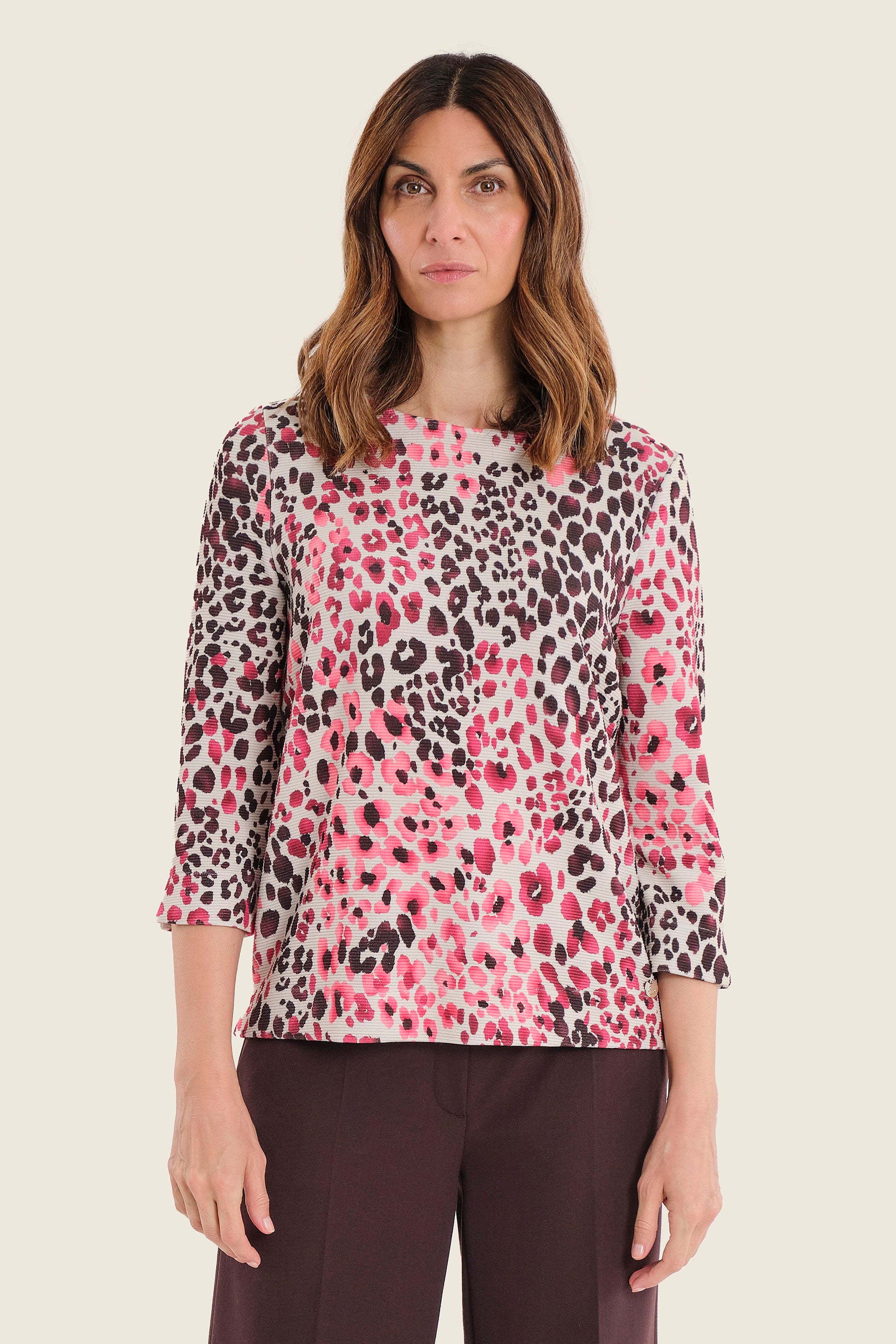 Shirt mit Tiermuster und Dreiviertelärmeln, Wildmuster Rauch