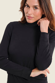 Ripp-Langarmshirt mit Rüschenkragen, Schwarz