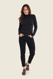 Ripp-Langarmshirt mit Rüschenkragen, Schwarz