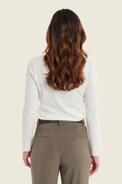 Ripp-Langarmshirt mit Rüschenkragen, Wollweiß
