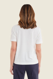 T-Shirt mit Blumenstickerei, Wollweiß