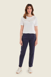T-Shirt mit Blumenstickerei, Wollweiß