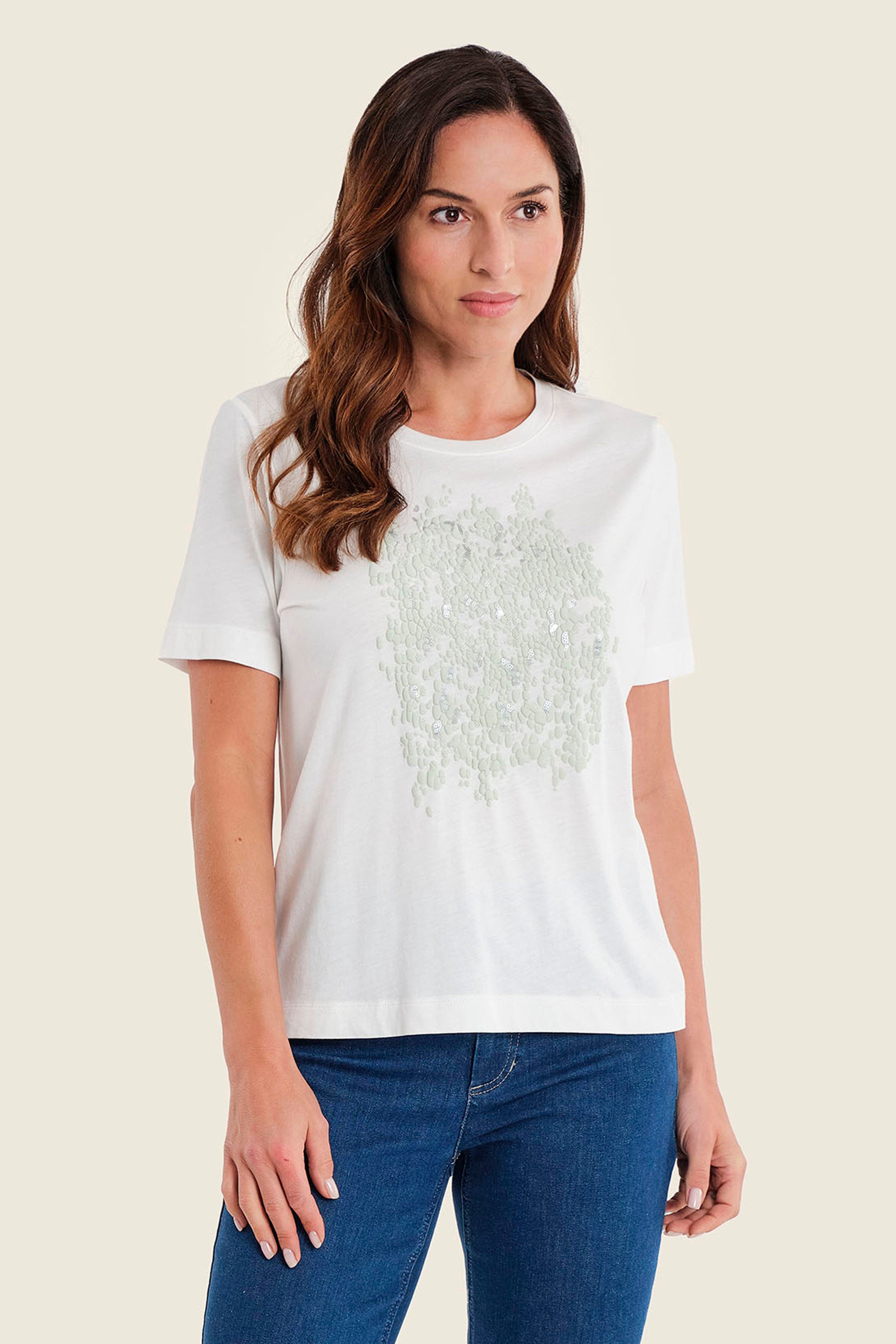 T-Shirt mit Schlangenprint, Wollweiß