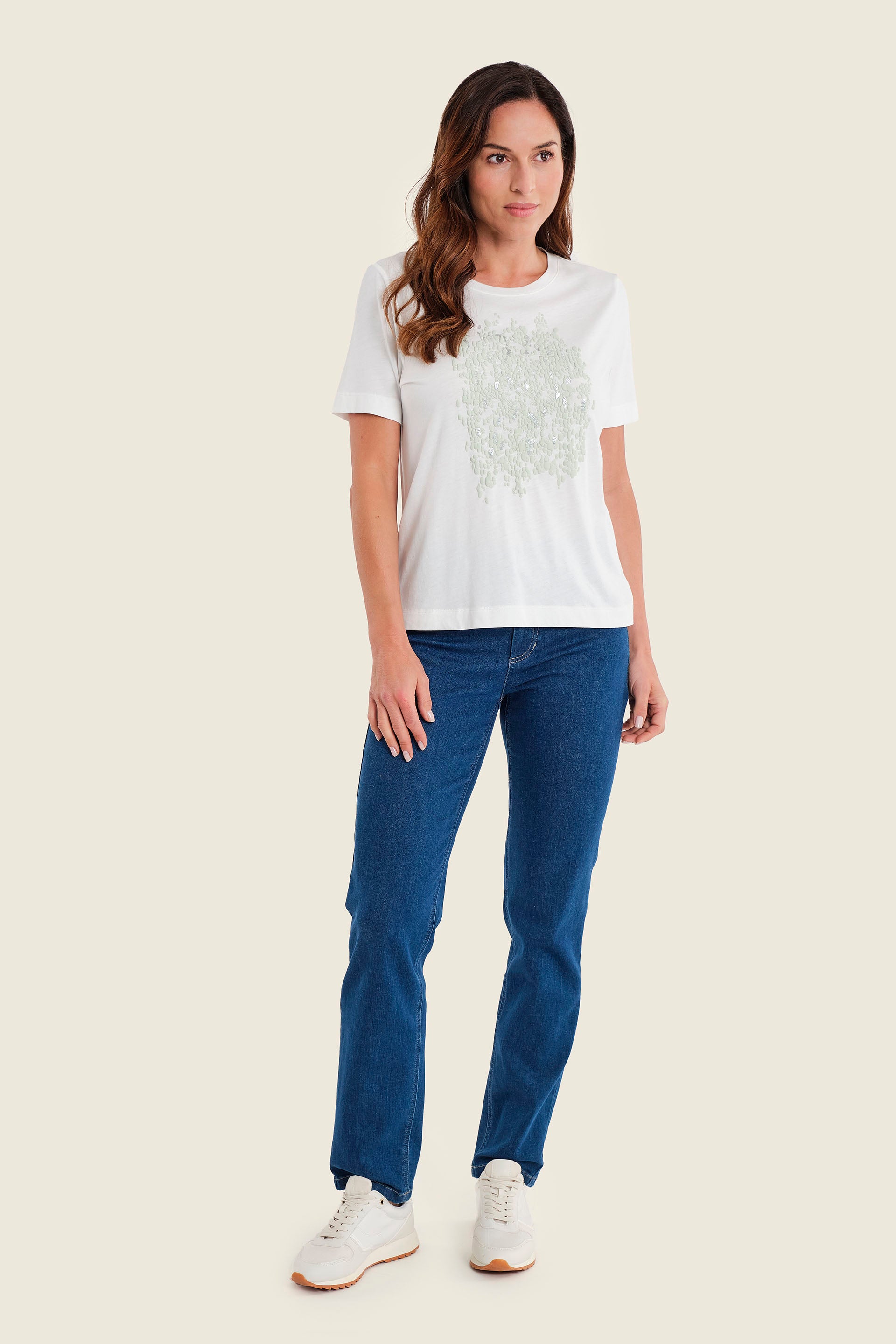 T-Shirt mit Schlangenprint, Wollweiß