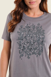 T-Shirt mit Schlangenprint, Perlgrau