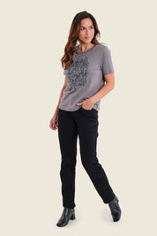 T-Shirt mit Schlangenprint, Perlgrau