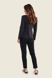 Shirt mit V-Ausschnitt und Pailletten, Schwarz