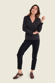 Shirt mit V-Ausschnitt und Pailletten, Schwarz