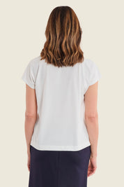 Ärmelloses Baumwollshirt mit Blütenstickerei, Wollweiß