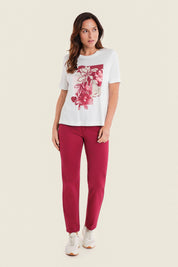 T-Shirt mit Blumendruck und Folienveredelung, Wollweiß