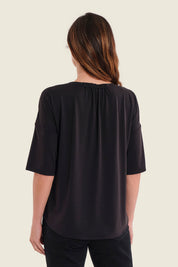 Lockeres Shirt mit verlängertem Rücken, Schwarz
