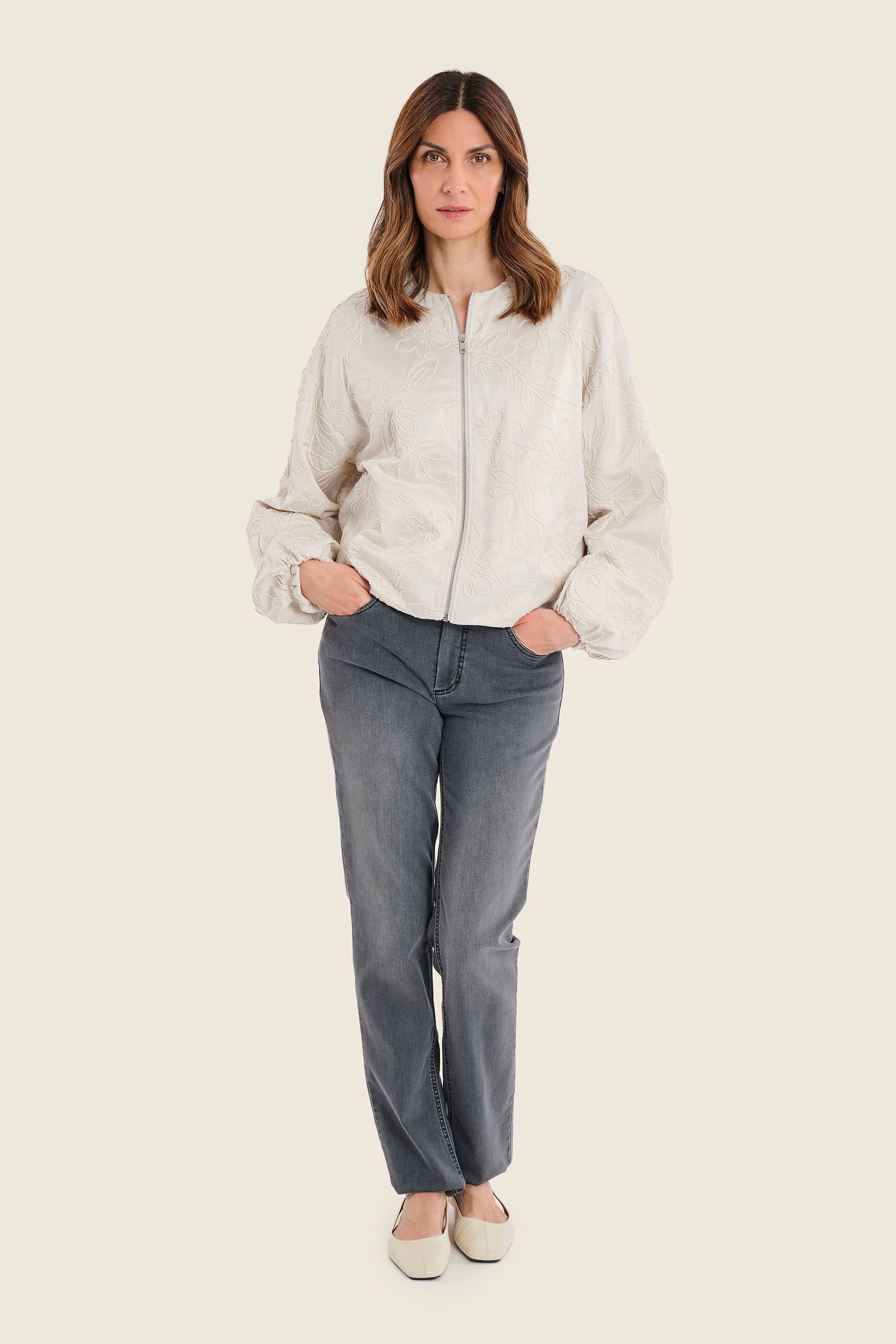 Leichte Jacke mit Blütenstickerei, Silberbirke