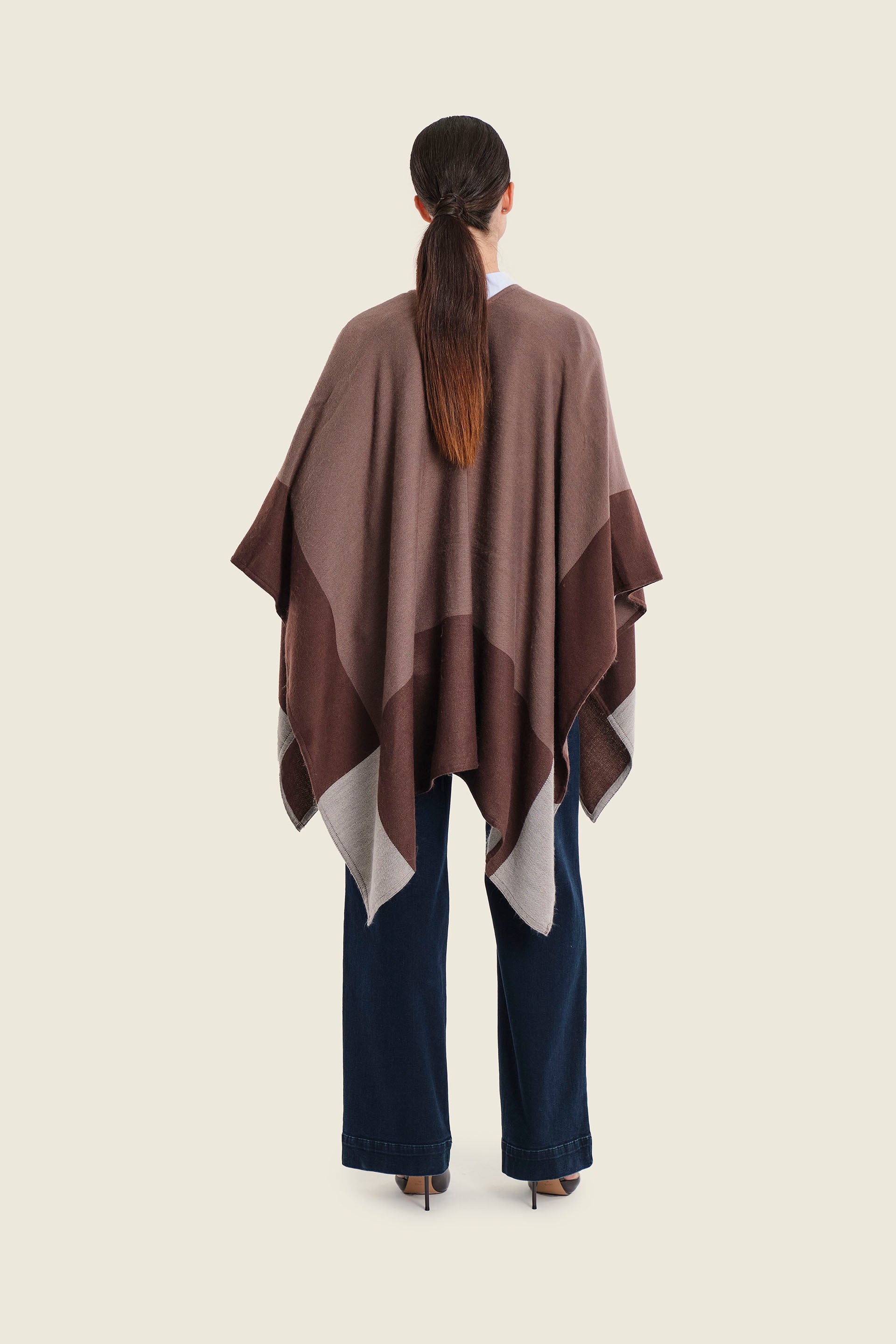 Poncho mit Fischgratmuster, Kaffeebraun