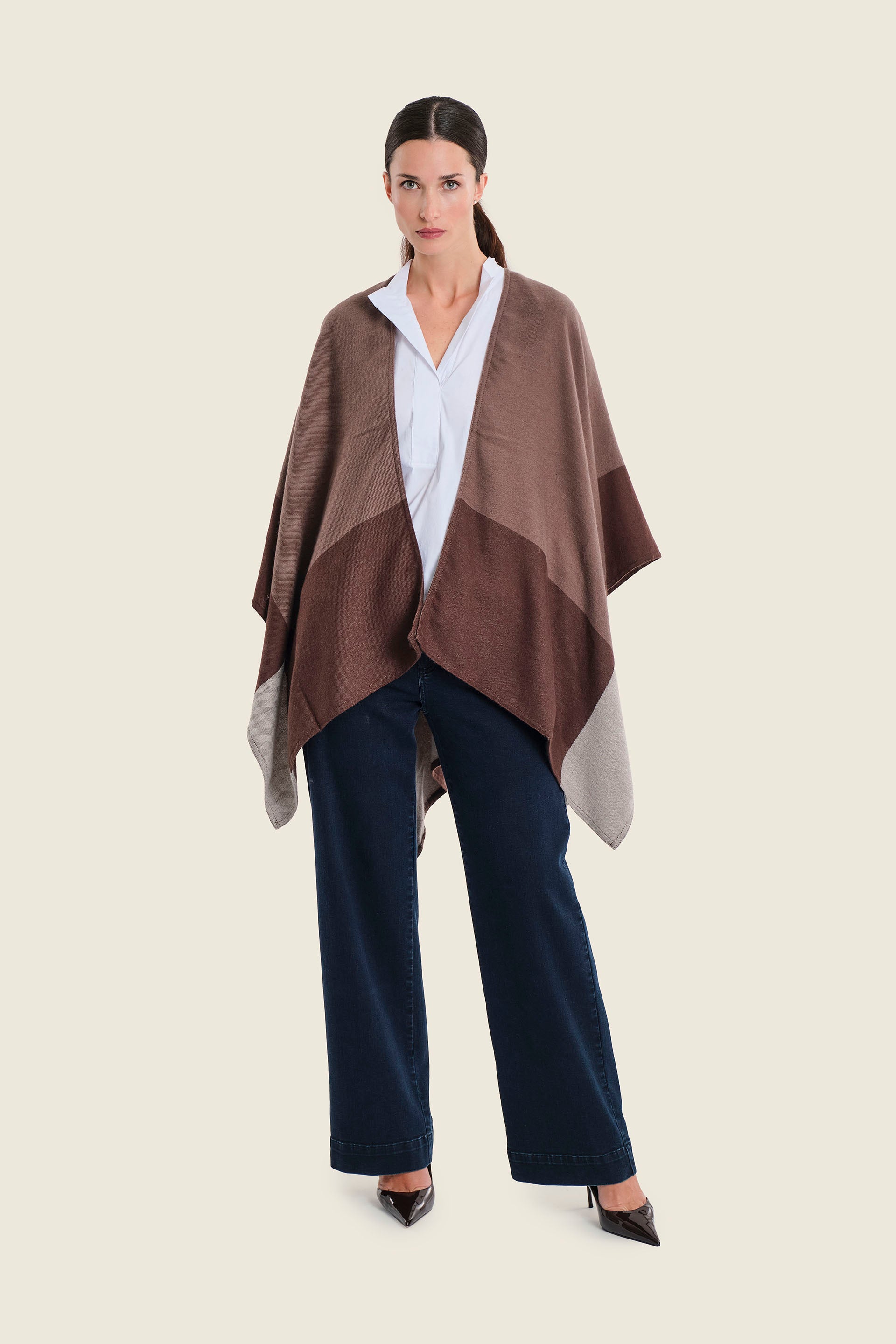Poncho mit Fischgratmuster, Kaffeebraun