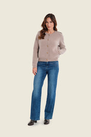 Strickjacke aus reiner Wolle mit Paspeltaschen, Hellgrau