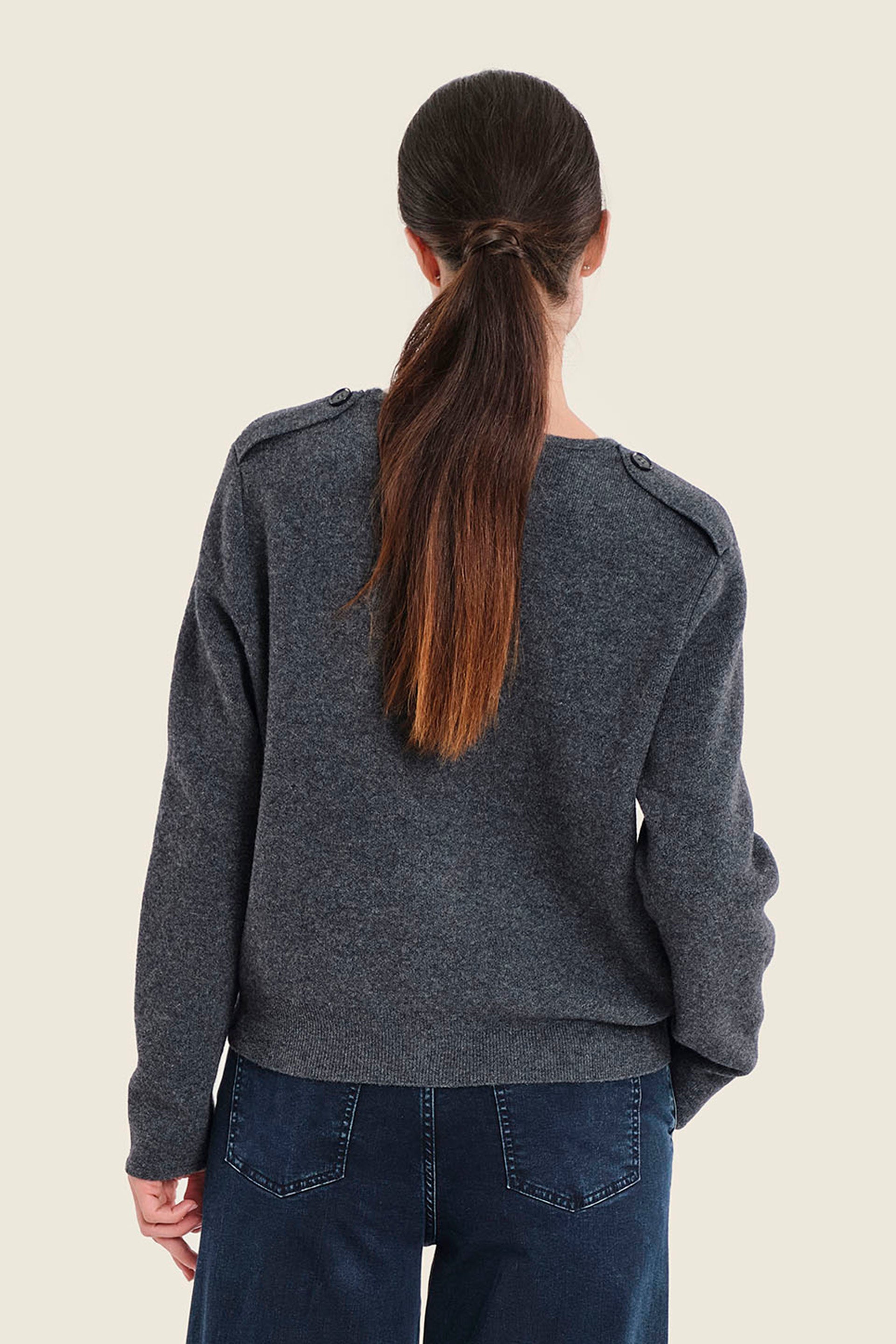 Strickjacke aus reiner Wolle mit Paspeltaschen, Grau meliert